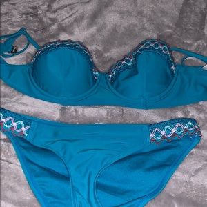 teal underwire bathing suit no padding full cover